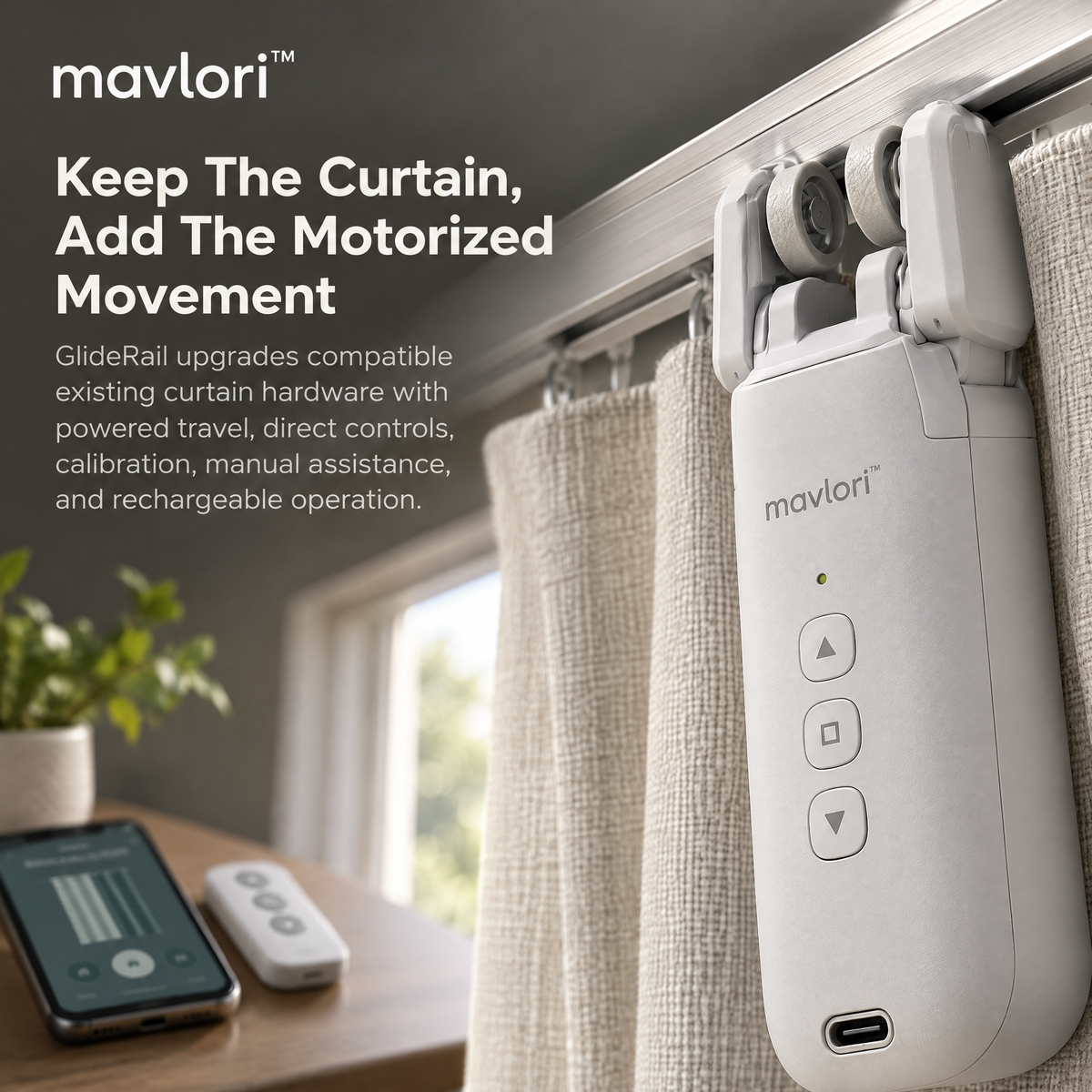 Mavlori™ GlideRail Motorized Curtain Controller