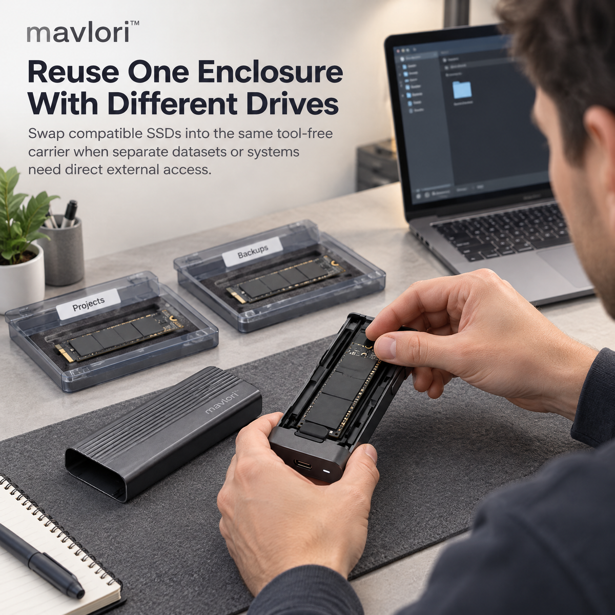 Mavlori™ DriveShell Tool-Free USB-C NVMe SSD Enclosure
